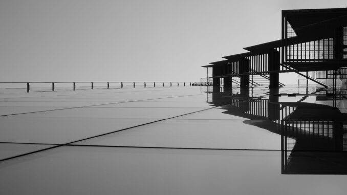 abstract architecture black and white boardwalk