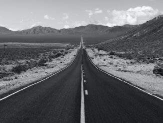 grayscale photo of road