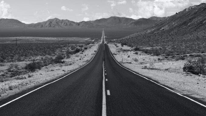 grayscale photo of road