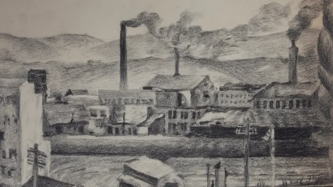 Omer Mujadžić, Nadvožnjak u Savskoj cesti, ugljen na papiru, 370x410 mm, 1932.